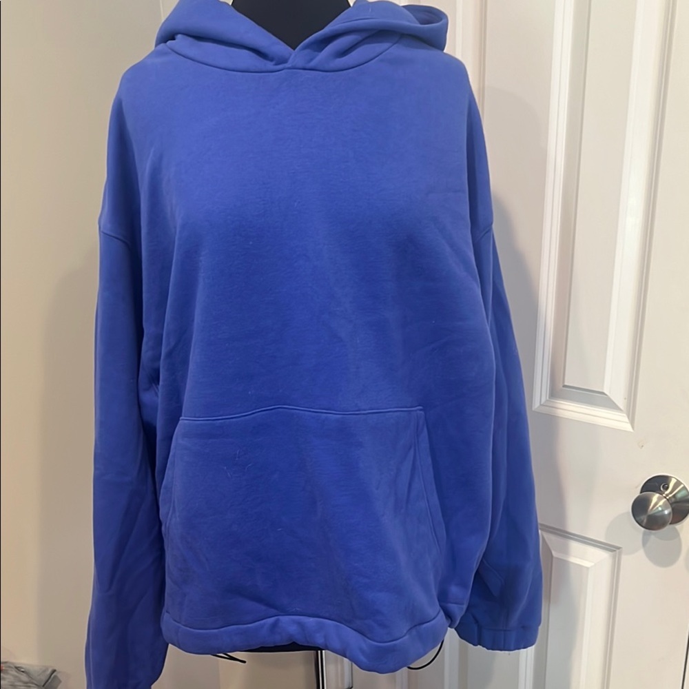 Blue Relaxed Fit Sweater with Ribbed Cuffs